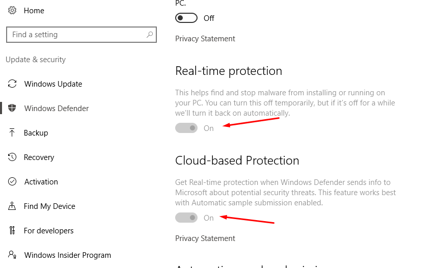 Real-time protection Windows 10