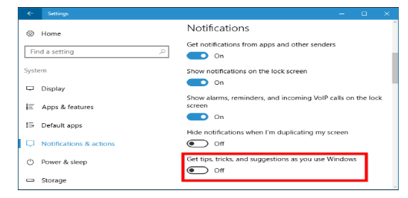 windows 10 notification setting